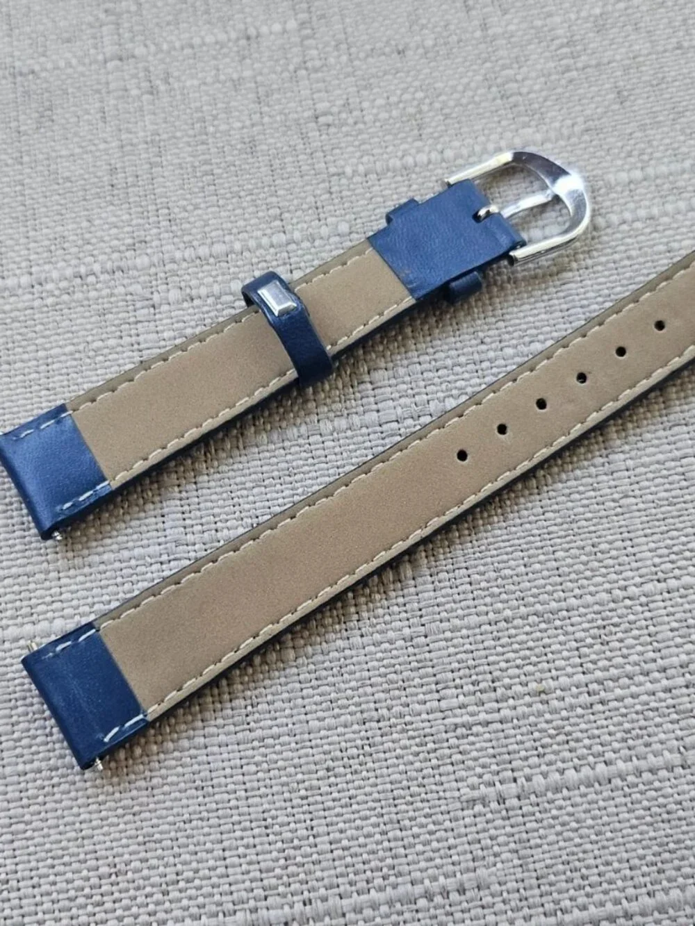 Replacement Strap Blue Leather Two Piece Strap for Watch 12mm New Unbranded